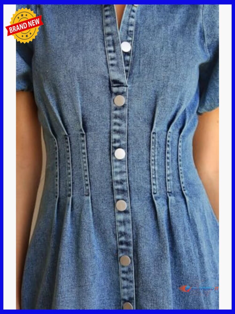 Puff Sleeve Slim Fit Jean Dress for Women Mini Casual Summer - Picture 4 of 7